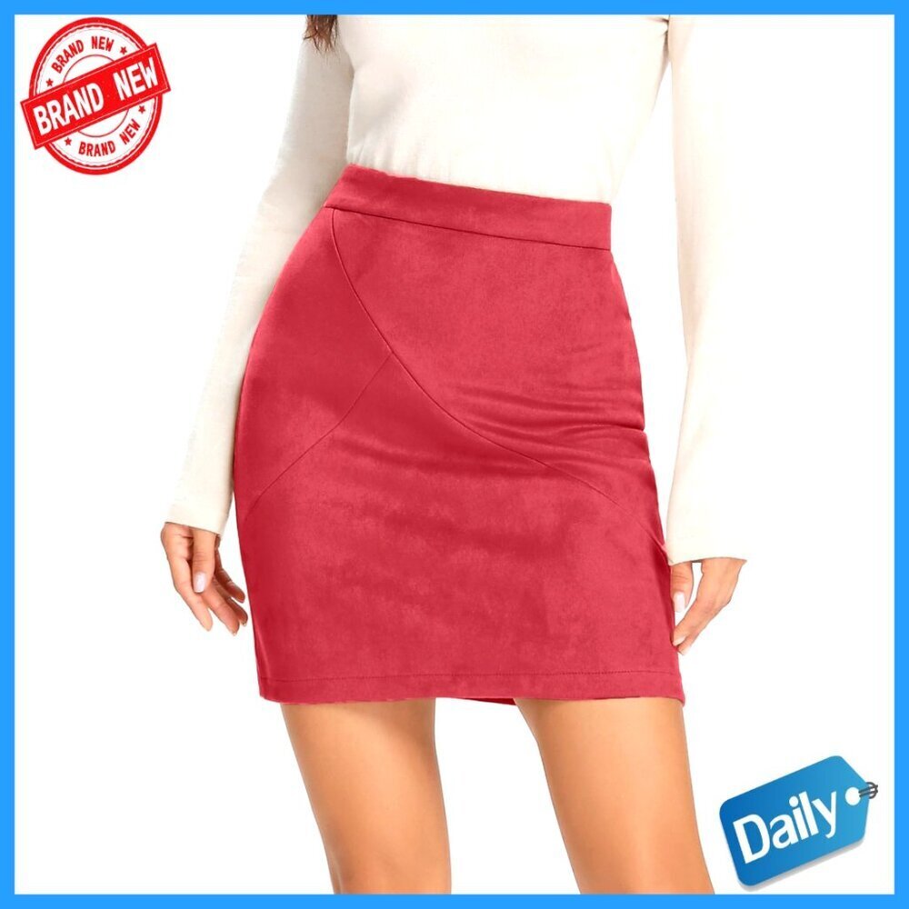 High Waist Faux Suede Mini Skirt Bodycon Stretch Elastic Waist